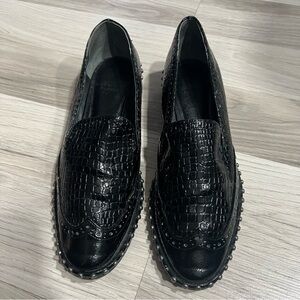 Adrianna Papell Women Loafer Shoes All Leather  Upper Faux Snake Black Stud 7.5M